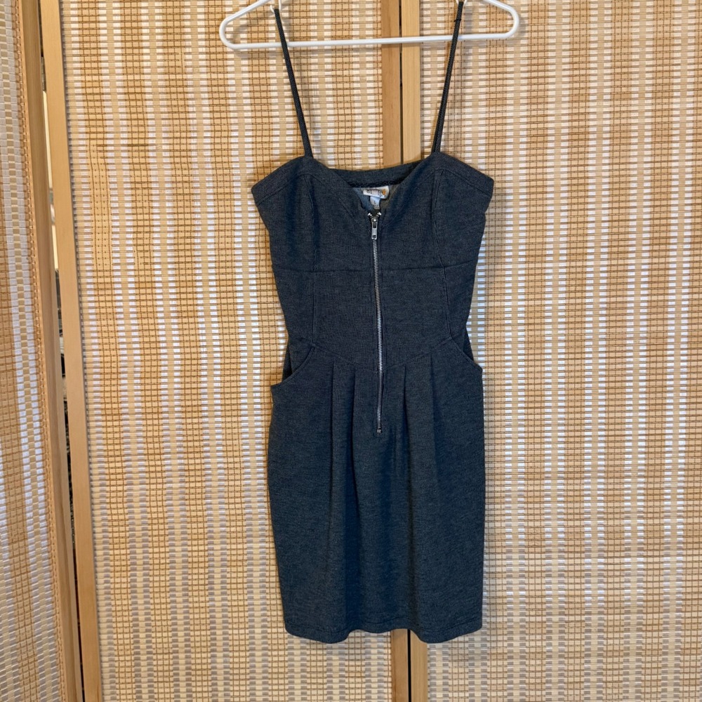 Sweet Storm Grey Zip Front Mini Dress Sleeveless Pockets L Whimsigoth Preppy